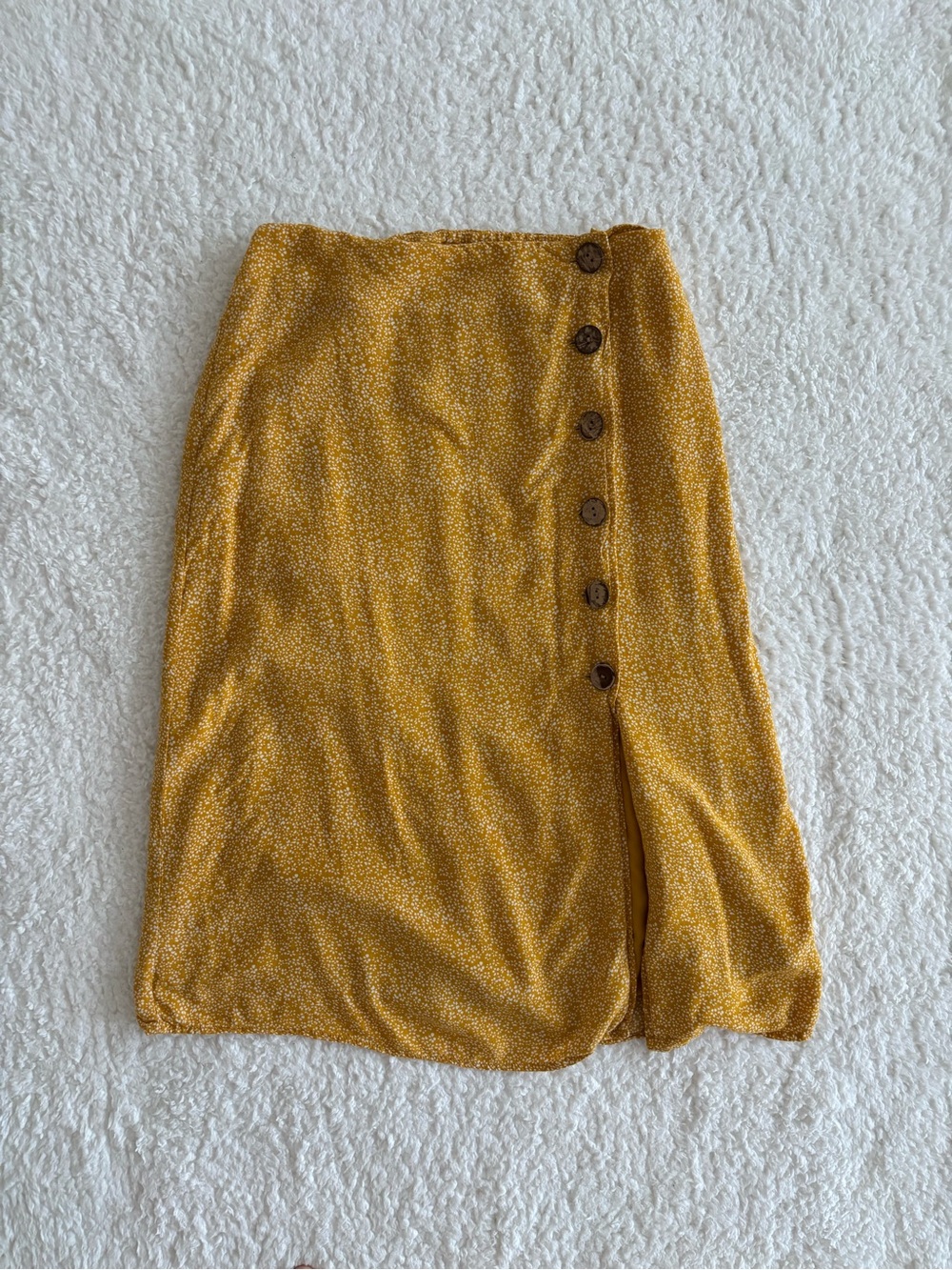 Cotton Candy LA Mustard Yellow Ditsy Floral Button-Front Skirt Size M - Picture 2 of 8